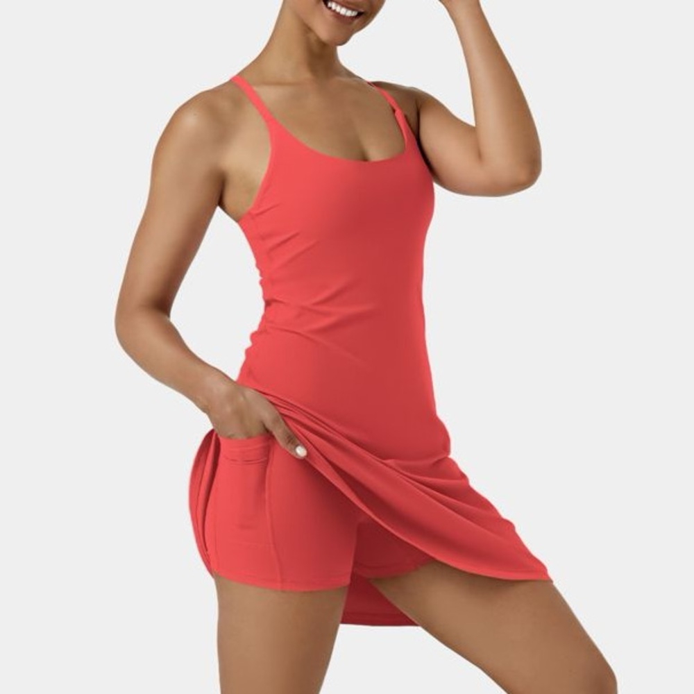 HALARA Women's Midi Dress in Coral Red